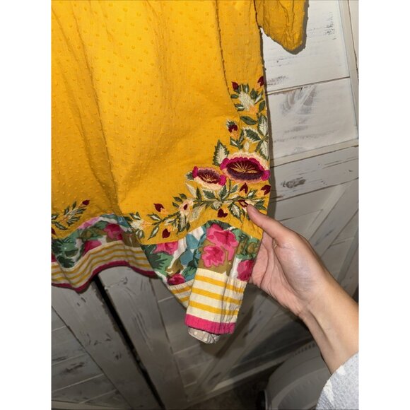 Ritu Kumar Embroidered Dress Kurta Size M Yellow Floral Boho Festival Resort - Picture 9 of 11